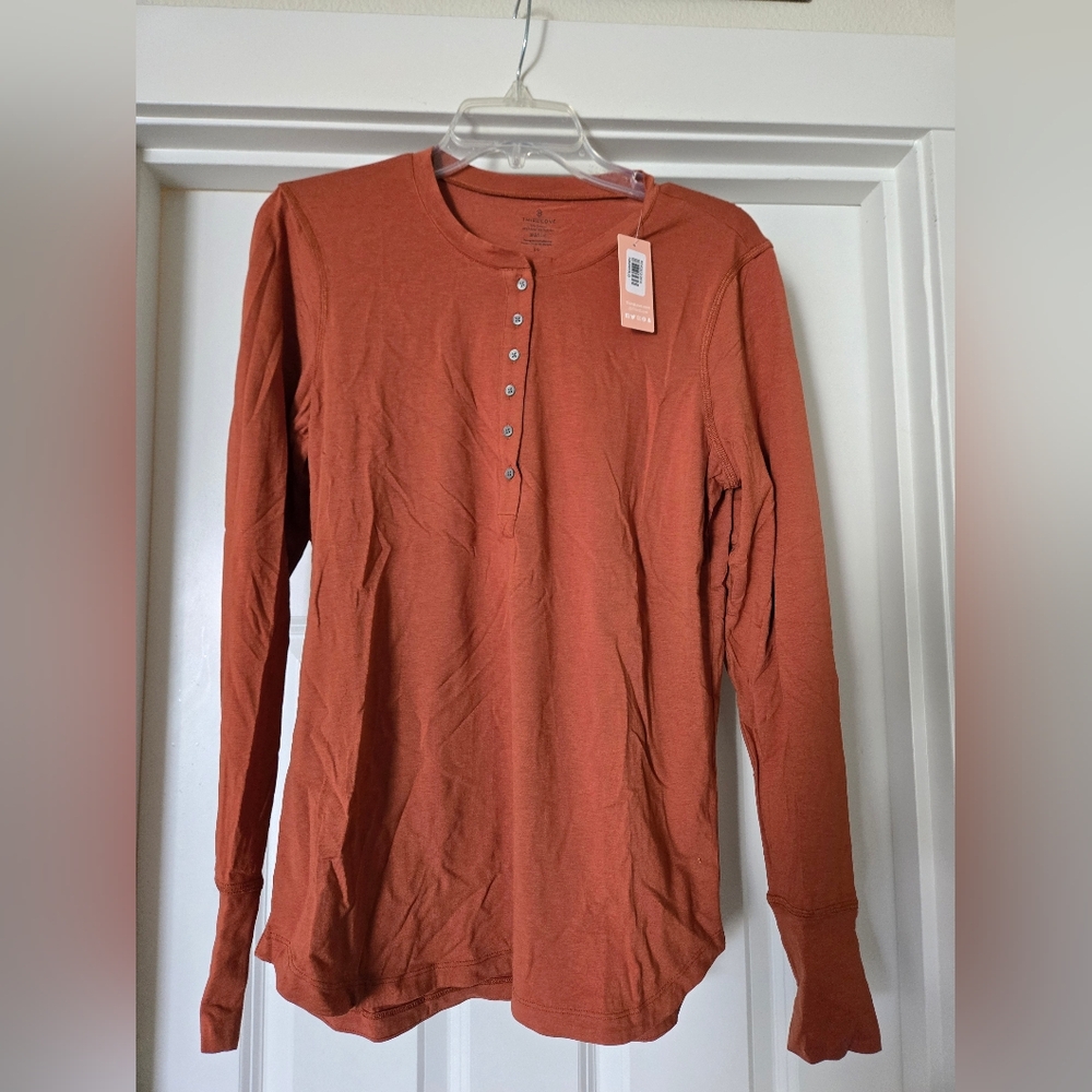 Third Love Pumpkin Orange Long Sleeve Henley Shirt